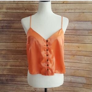 Mimi Chica Satin Orange Button-Up Crop Top
